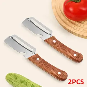 2 PCS Kitchen Vegetable & Fruit Peelers, Stainless Steel Blade Wooden-Handled Ergonomic Tool with Built-In Bottle Opener #Summervibes