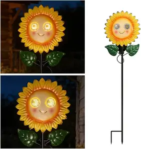 LEDs Dynamic Eyes Solar Stake Lights for Garden Sunflower Garden Gifts Metal Warm White Stakes Lights for Lawn Ornaments, Yard Art, Pathway, Patio Decorations Gift for Mom Dad Grandma