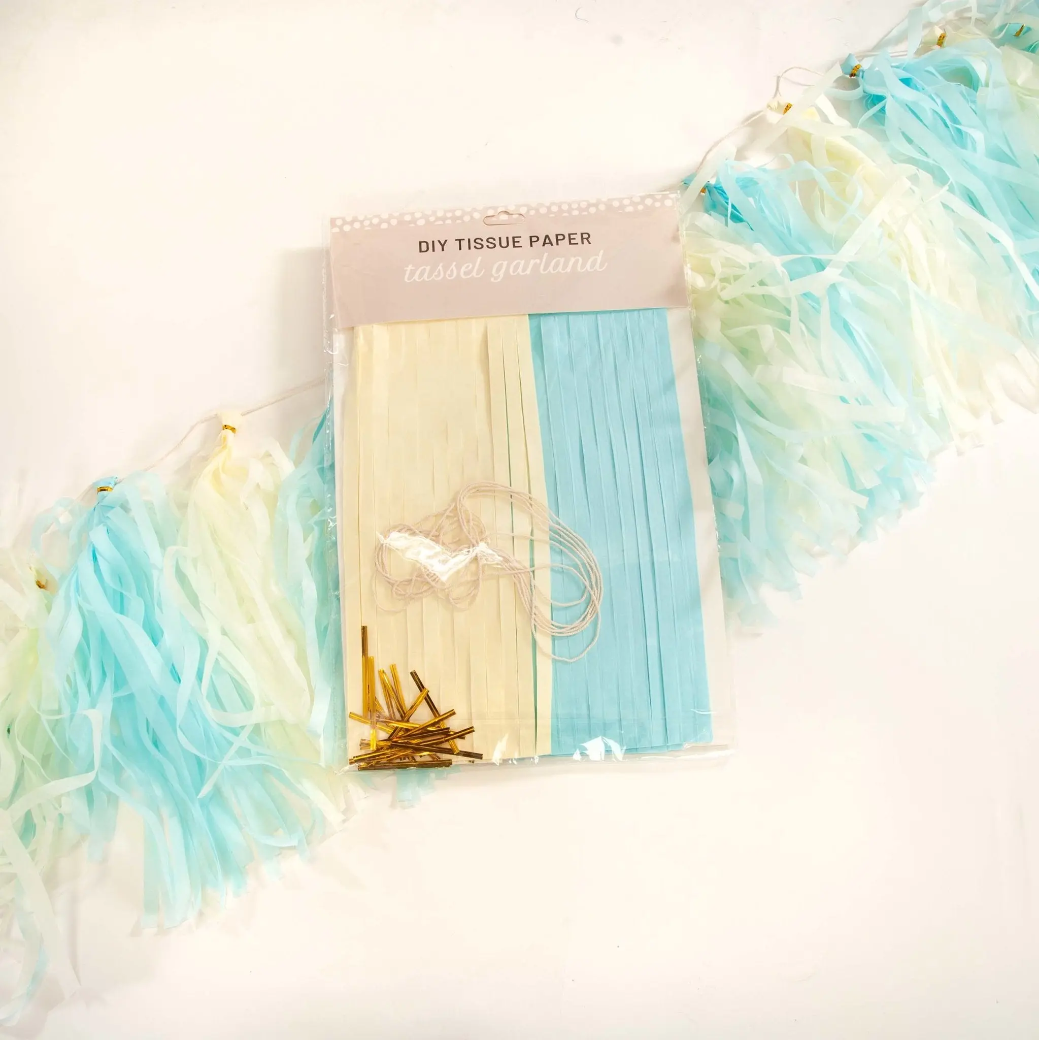 Colorful Blue and Yellow Pastel Tissue Paper Tassel Tails Kit, Festive Party Decoration Supplies for Balloon Decor, Banner, Garland, Birthday Gifts