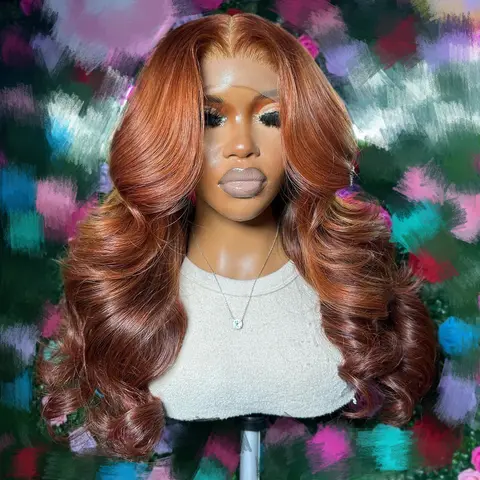 Ombre Shiny Orange and Honey Brown Colored Body Wave Human Hair Wigs for Women 13x4 Lace Front Wigs 180 Density Pre Plucked Wigs