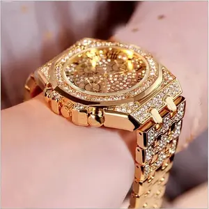 Luxury Shiny Steel Strap Watch, Fashionable Women's Diamond Embellished Stainless Steel Quartz Watch, Colorful Dial Design