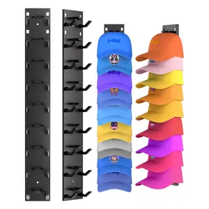 2-Pack Hat Organizer for Baseball Caps, Strong Adhesive Hat Rack for Wall, Multilayer Hat Storage Display Holder, Wall Mounted Hat Hooks Hold up to 18 Hats for Closet Door and Bedroom