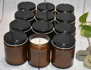Bulk Candles Wholesale - 9OZ Amber Jar Black Lid - 12 Pack - Vegan CandlebyUS - Ornaments, Decor