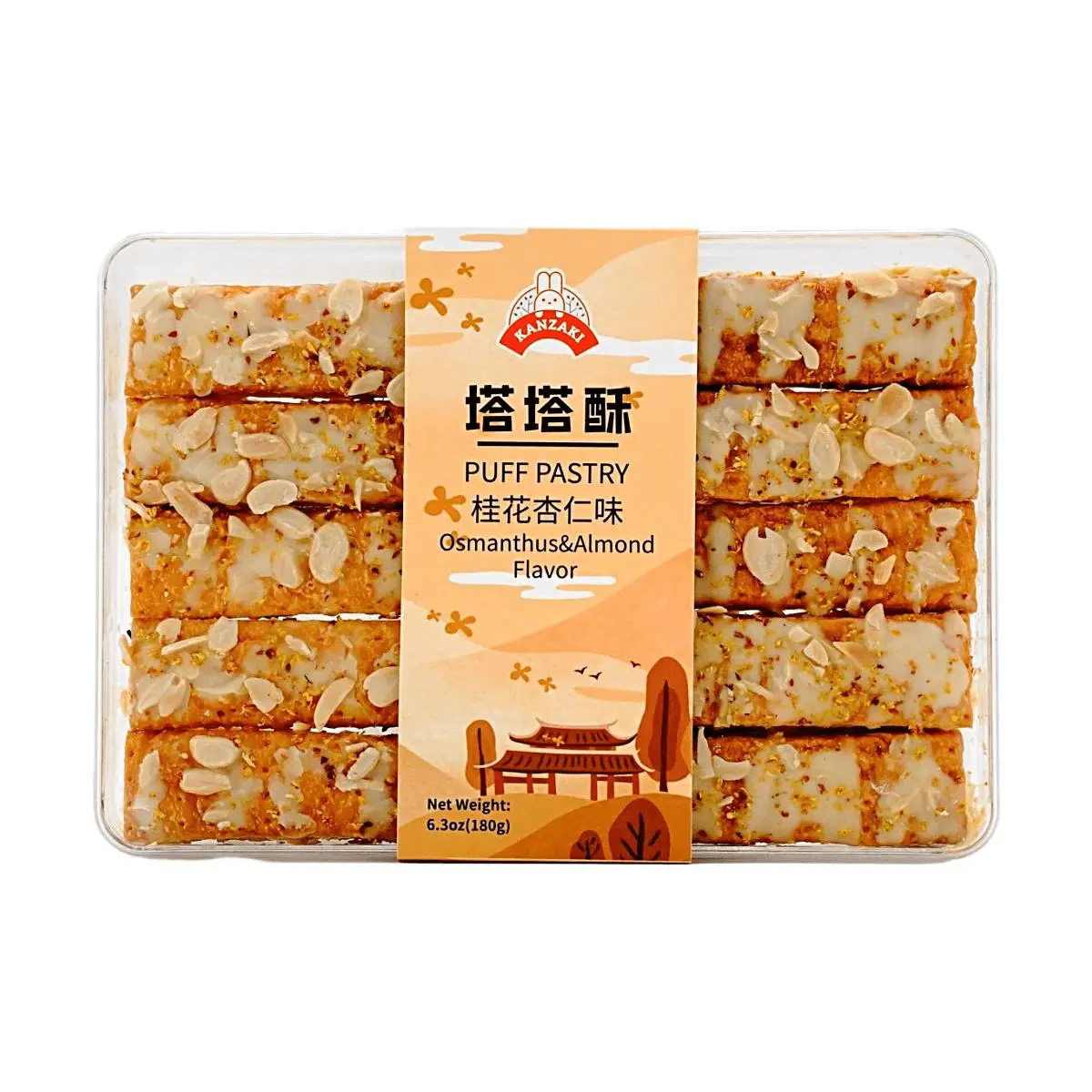 KANZAKI Osmanthus Almond Flavor Layered Crispy Pastry 180g - Authentic Chinese Snack for Tea Time
