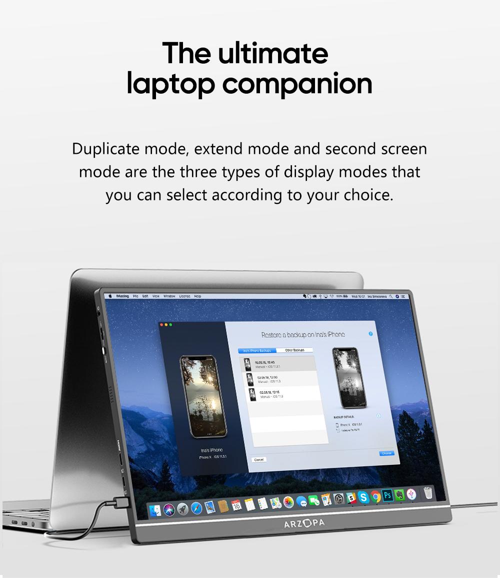 ARZOPA Portable Monitor FHD 1080P Ultra-Slim Portable Laptop Monitor IPS Display for PC MAC Phone Xbox, PS5 - USB C & HDMI Connectivity Remote Work