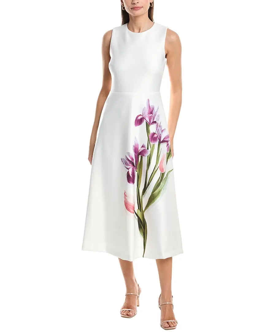 Anne Klein Crewneck A-Line Printed Scuba Midi Dress