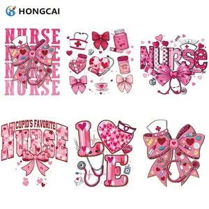 Nurse Theme Iron-On Patches, Fun Heart Medical Elements, Cupid's Favorite Nurse Attitude Statement, Bow Stethoscope Design
