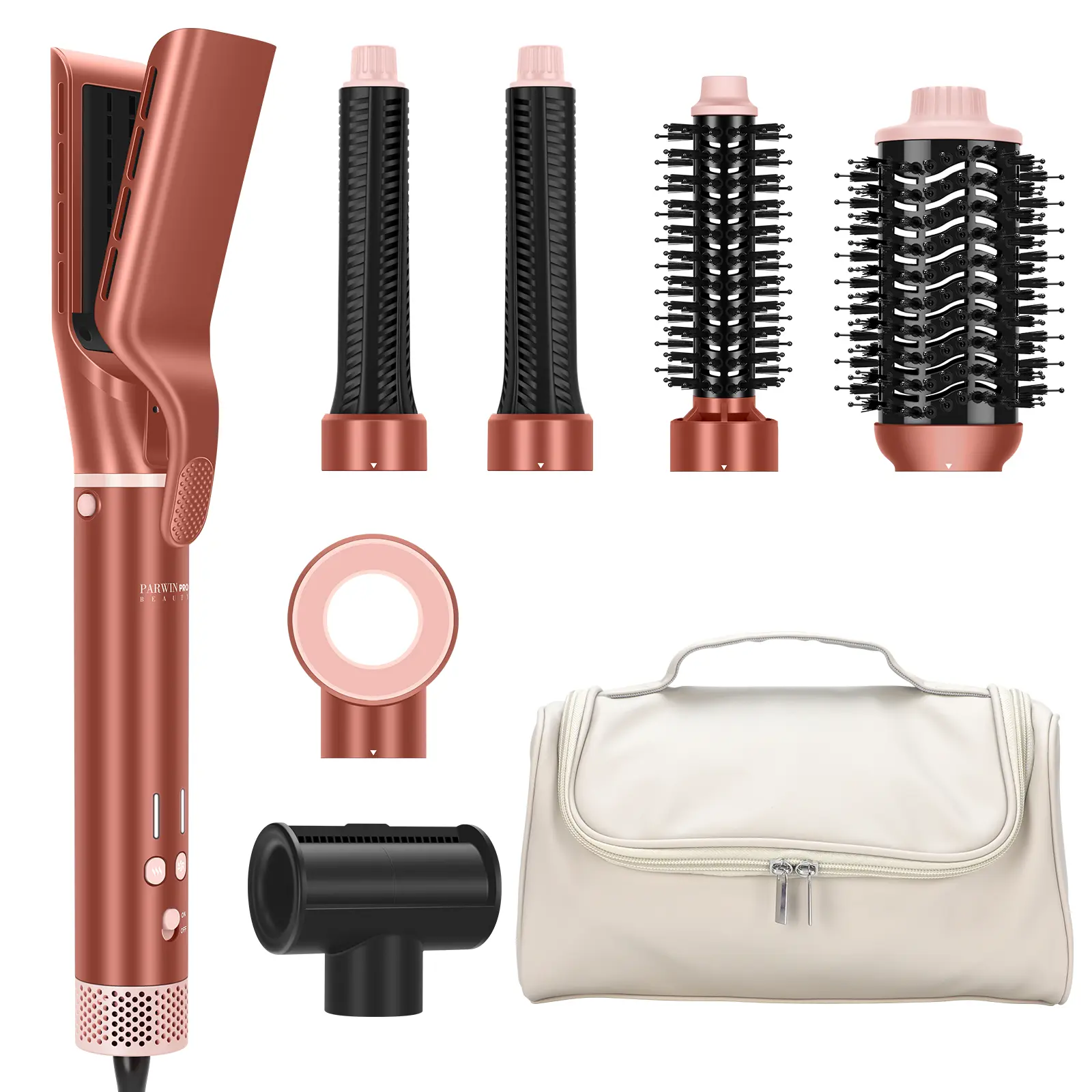 MaxAir 2.0 7-in-1 Air Styler & Hair Dryer Brush Set - Auto Dual Voltage Blow Dryer Brush, Fast Drying Air Curler, Wet to Straight, Anti-Frizz Ionic Multi Styler, Gifts for Women, Amber, Rizador Secador de pelo
