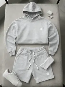 Men's 2-Piece Hooded Sweatshirt and Pants Set, Loose Embroidered Lazy Style Home Wear, Summer American High Street Casual