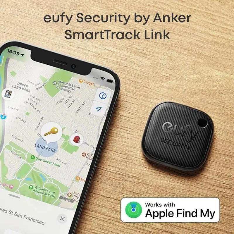 eufy Security by Anker SmartTrack Link (Black, 1-Pack), Android not Supported, Works with Apple Find My (iOS only), Key Finder, Bluetooth Tracker for Earbuds and Luggage, Phone Finder, Water Resistant