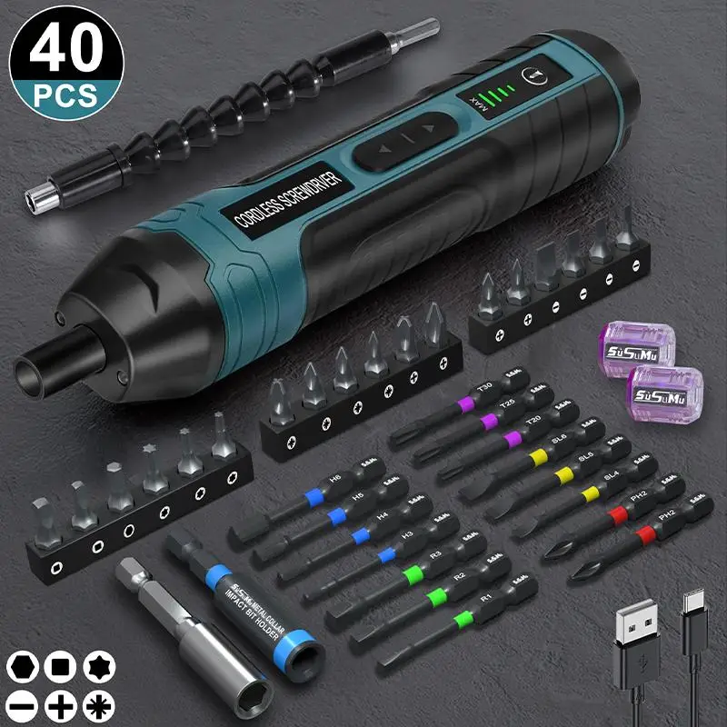 3.6V Electric Cordless Screwdriver Set, 4-speed Torque Adjustment Electric Screwdriver with Screwdriver Bit Set, Portable Electric Screwdriver Set wit