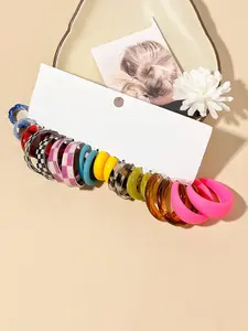 60-Piece Colorful Geometric Water Drop C-Shaped Dangle Earrings Set, Trendy Jewelry, Resin Ccb Alloy Material, Fashion Jewelry for All Occasions