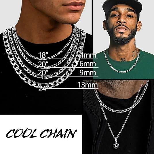 COOL FIGARO CHAIN 925 Sterling silver plated Necklace 6MM-8MM-10MM Women and Mens Figaro Chain Necklace ,Hip Hop Streetwear,Minimalist Layering Jewelry, Hypoallergenic & Tarnish-Resistant, Durable Hip Hop Jewelry for Daily Wear