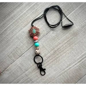 Cream Aztec Turquoise Stone Rhinestone Lanyard