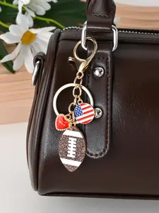 Fashion Sports Rugby Football Baseball American Flag Heart Bow Keychain Bag Decoration, Sport Event Souvenir Fan Hanging Accessory