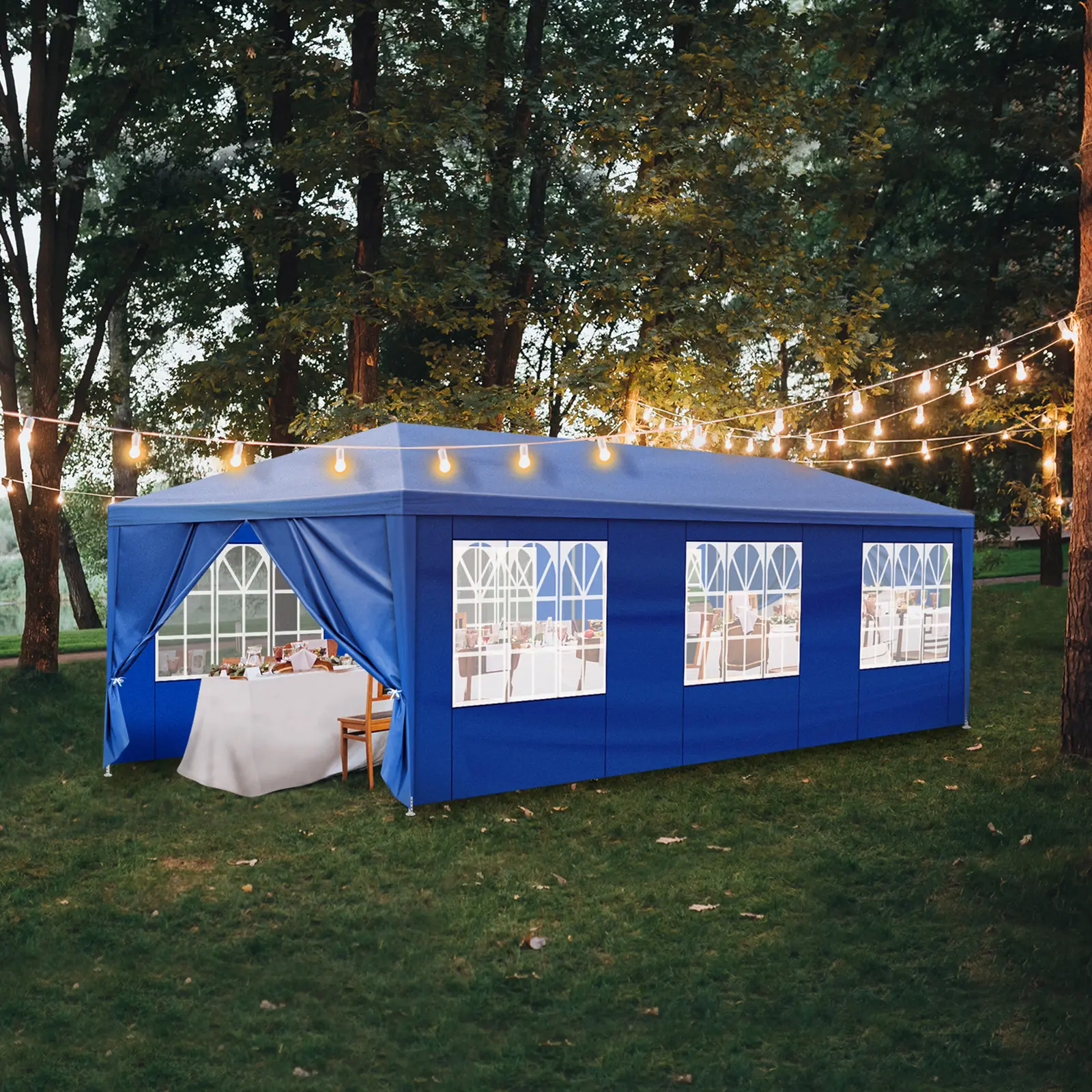Waterproof Blue Outdoor Wedding Canopy Tent 10Ft X 20FT / 30Ft, Freestanding Patio Gazebo With Zipper Doors & Detachable Side Panels, Wind Resistant Backyard Tent For Garden Banquet Picnic Graduation Party