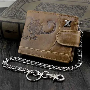 Scorpion Men Biker Many Card  Leather Wallet Purse With Chain