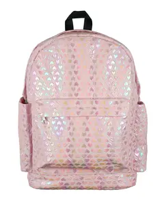 PJammy Iridescent Pink Hearts Backpack All-Over Design 16" Book Bag School Travel Tech Sleeve