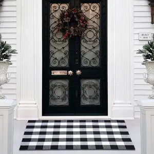 Buffalo Plaid Area Rug - 27.5x43 Inches, Black and White Checkered, Washable , Ideal for Front Porch, Kitchen, Entryway, Patio, Bathroom