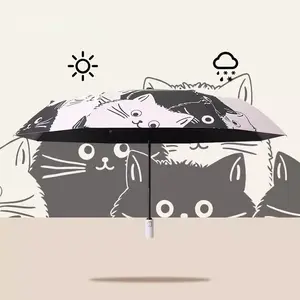 Cat Pattern Umbrella  Windproof & Sun Protection, UPF 50+ UV Blocking Lightweight Sun Rain Dual Use Umbrella Folding Auto UV Protection Sunshade