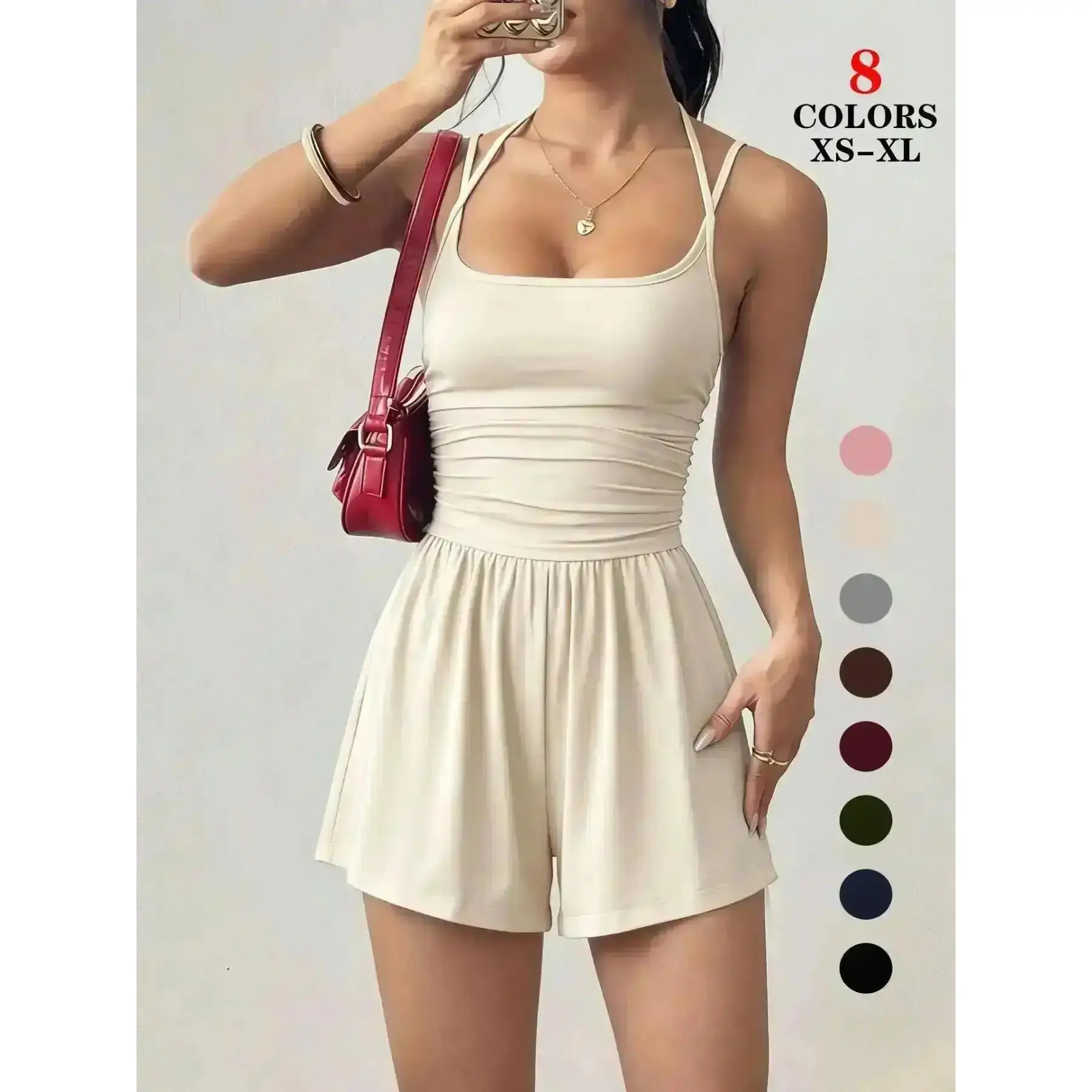 Women's Elegant Backless One-Piece Romper, Spaghetti Strap Smocked Bodice, Slim Fit Casual Jumpsuit for Cocktail Party, Bridesmaid, Night Out, Coord Set, One Piece, Versatile, Comfort, Wear, Style, Outfit
