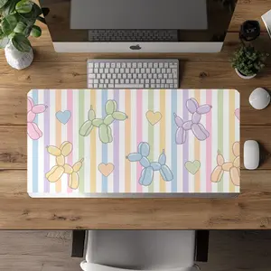 Balloon Dog Hearts and Stripes Desk Mat, Cute Desk Accessory, Preppy Desk Decor, Coquette Kawaii Aesthetic Gift, Girly Desk Pad, Home Office