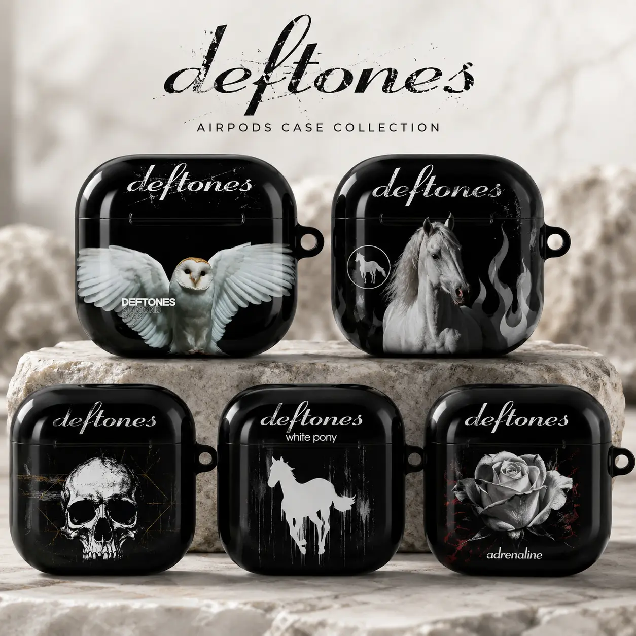 Deftones Album AirPods Case - Diamond Eyes Owl White Pony Rose Skull Alt Rock Protective Cover for AirPods Pro 2 1 3 4