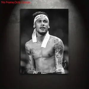 1 piece/set frameless canvas painting print poster, classic black and white realistic style art, Neymar, gift for football culture enthusiasts, ideal gift for bedroom, living room, wall decoration, Modern home decor