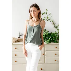 Green Peony Button-Up Tank