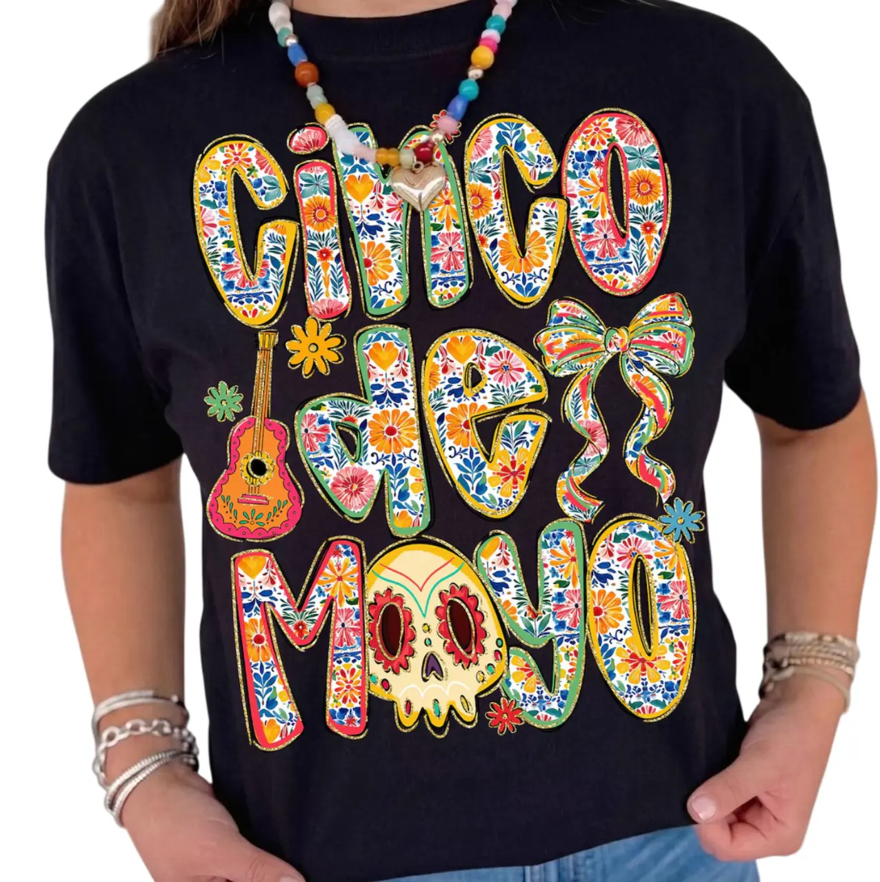 Floral Cinco De Mayo T-Shirt, Coquette Bow Fiesta Shirt, Mexican Fiesta Party Tee, Sugar Skull Fiesta Mama Shirt, Cinco De Mayo Holiday Gifts For Her