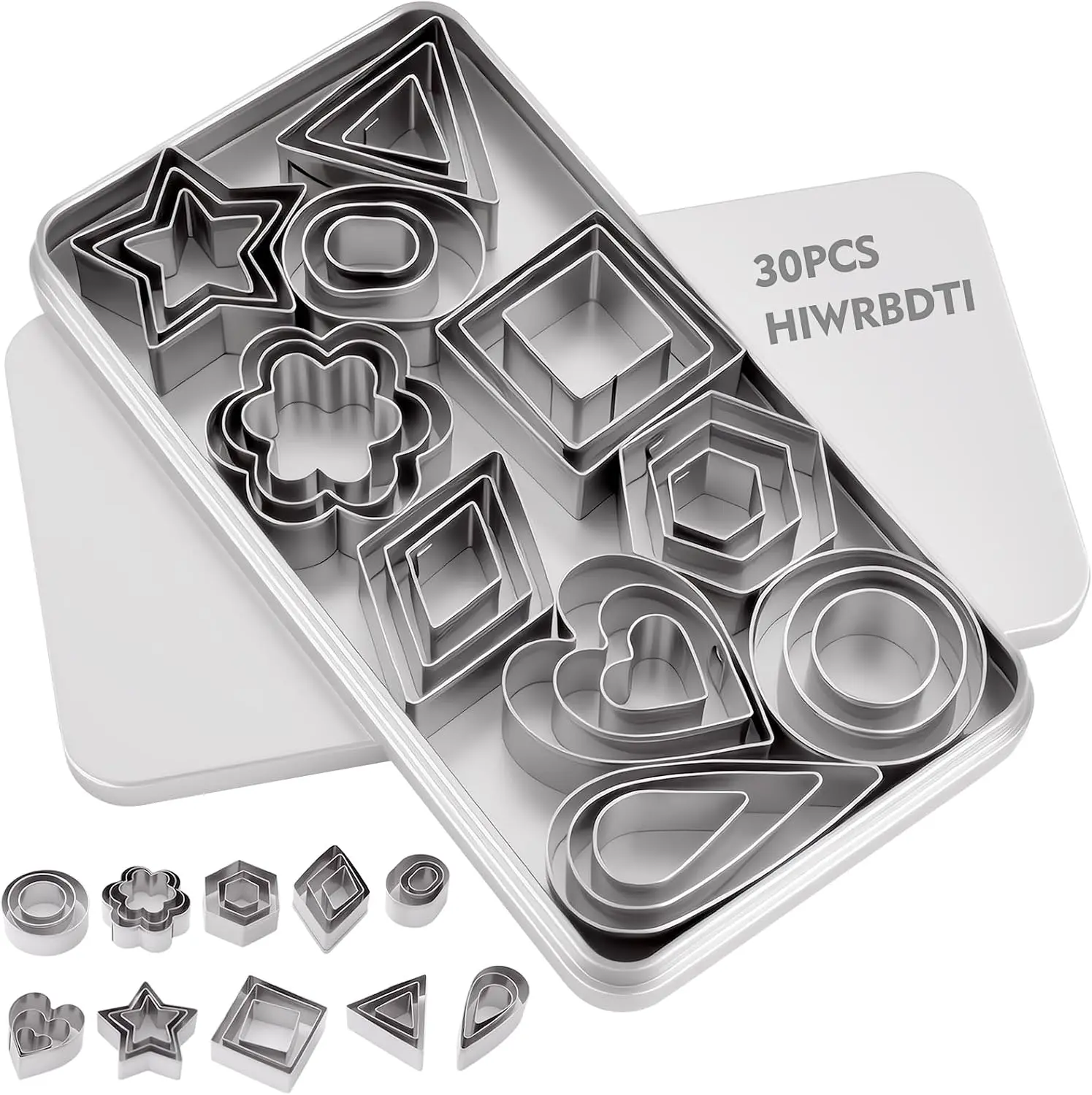 30 Pack Mini Stainless Steel Cookie Cutters with Storage Box, Assorted Star Triangle Geometric Shapes Molds for Kids Baking, Multi Use for Polymer Clay & Fruit Cutting. gift