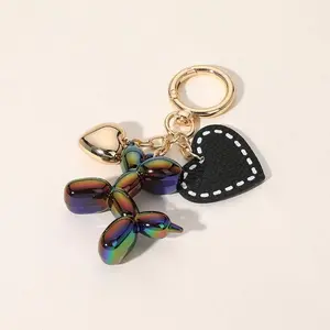 Rainbow PU Leather Keychain, Balloon Dog Bag Charm with Metal Detail, 4.25" L x 2" W x 2.6" H Colorful Fashion Accessory