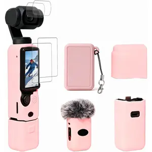 DJI Osmo Pocket 3/Xtra Muse Camera, Soft Silicone Protective Case, Slim Fit Skin with mic Cover and Screen Protector Accessories for Osmo Pocket 3/Xtra Muse,Anti-Scratch (Pink)