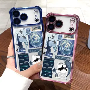 Whale Shark Pattern Phone Case Electroplated Cover Airbag Shockproof Slim Soft TPU for iPhone X 11 12 13 14 15 16 17 Pro Max Plus Air Girl