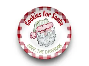 Mardonyx Personalized Cookies for Santa Christmas Tradition Non-Breakable Plate with Red Gingham Border and Customizable Names 10 Inch Dishwasher Safe Plate