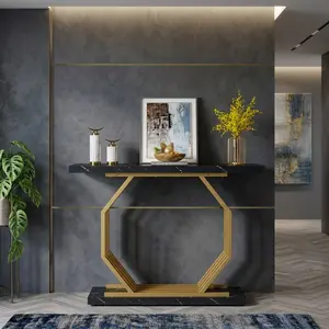 40 Inch Modern Console Table, White Faux Marble Tabletop with Gold Octagon Metal Base, 220lbs Load Narrow Accent Sofa Table, Sturdy Entryway Decor Table for Living Room Hallway Foyer