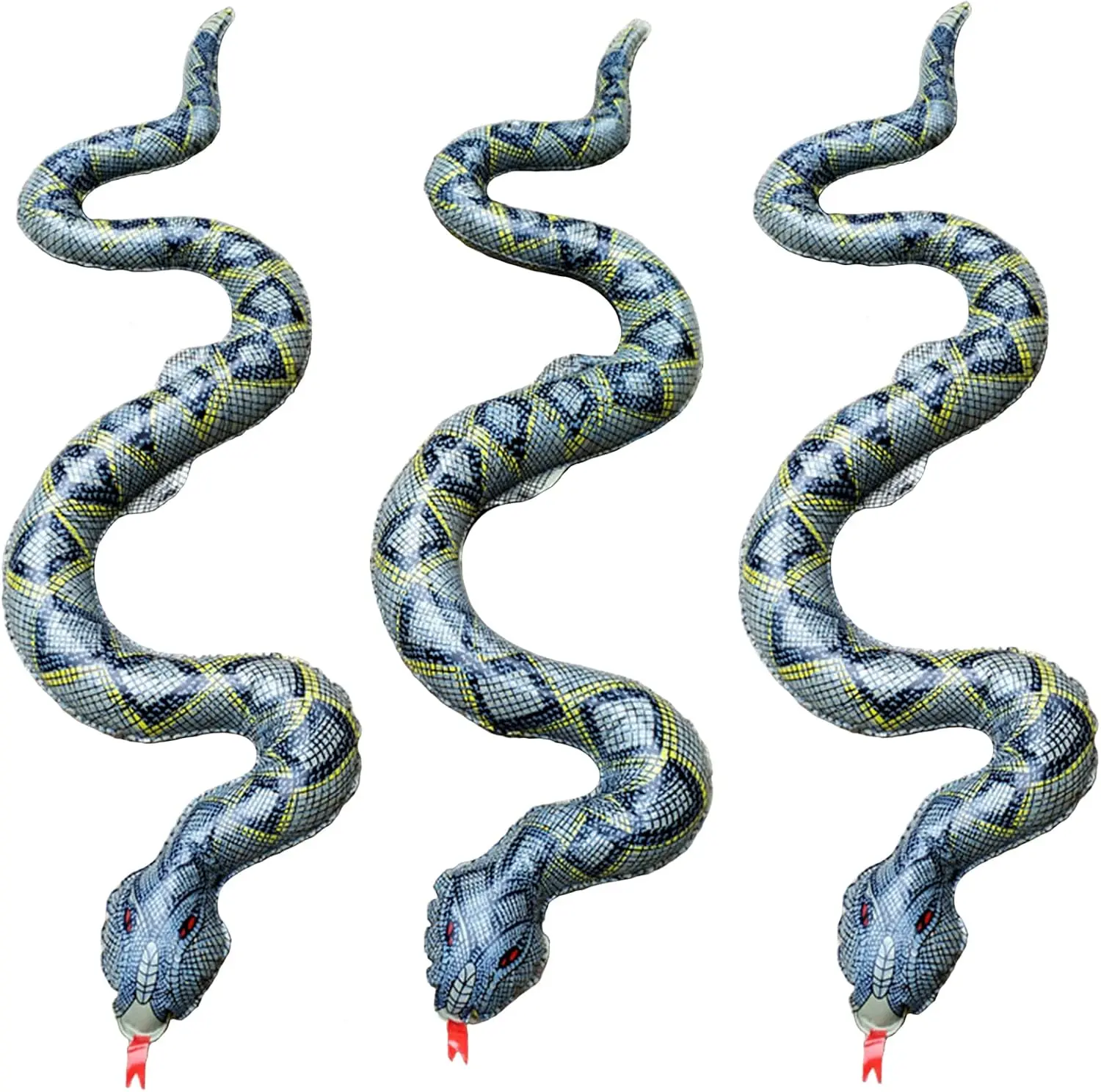 Inflatable Fake Snake for Pool, Jungle Party Decorations, 3 Pack | Blow Up Pool Snake Floats,Realistic looking smakes,Can be used in a pool,easy to inflate,Keeps birds away from poolspooky season decor, spooky yard decor, halloween yard decor, halloween g