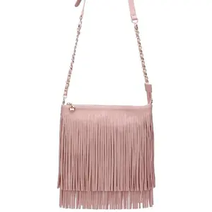 Fringed Rose Pink Faux Leather Crossbody Bag | Charlotte's Classy Closet