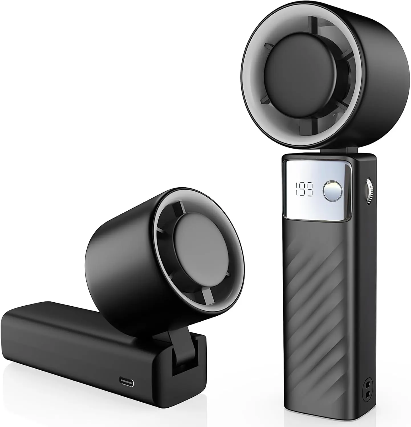 Portable Handheld Turbo Fan - Foldable Mini Fan with Air Turbo Tech, 1-199 Speed Adjustment, 20H Runtime, LED Display, Battery-Powered for Indoor/Outdoor Use, Dark Black