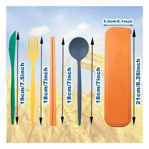 Reusable Travel Utensils Set with Case, Wheat Straw Portable Fork Spoons Cutlery, Plastic Tableware for Adults Travel Picnic Camping Utensils