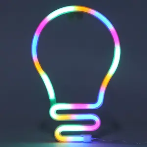Bulb-Shape Colorful LED Neon Sign - USB/Battery Powered Quirky, Nightlight, Illuminated, Light-Up, Modern Novelty Lighting for Bedroom, Party, Quirky Novelty Lighting
