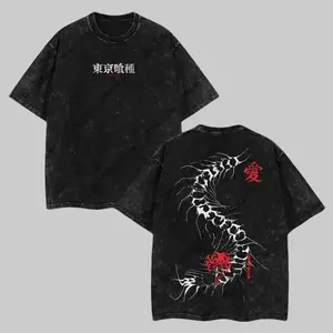 Gym Pump Cover Tokyo Ghoul Kaneki Ken Graphic T Shirt Acid Wash Oversized Vintage Heavyweight Tee Centipede Spider Lily Anime Streetwear Dark Aesthetic Y2K Grunge Japanese Manga Casual Top Men Women Fits