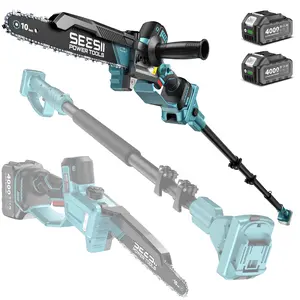 【FathersDay Gift】SEESII (8/6)-Inch 2-in-1 Cordless Pole Saw & Mini Chainsaw, 900W Brushless Motor & 2 x 2/4.0Ah 21V Batteries, 16Ft Max Reach & 14 Piece Kit for Tree Trimming P10 Uniq/P8 Ace/P6 Ace CHT11