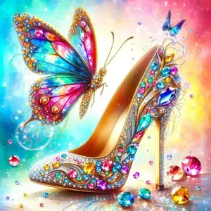 Butterfly & High Heel Shoes Design DIY Diamond Arts Colorful Painting Kit without Frame, DIY 5D Diamond Arts Colorful Painting Kit for Beginner