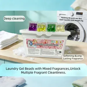 8g Giant Pods Mixed Color Laundry Detergent Beads, 80 Count Family Pack, Super Concentrated Stain Remover & Softener, Rainbow Laundry Pods