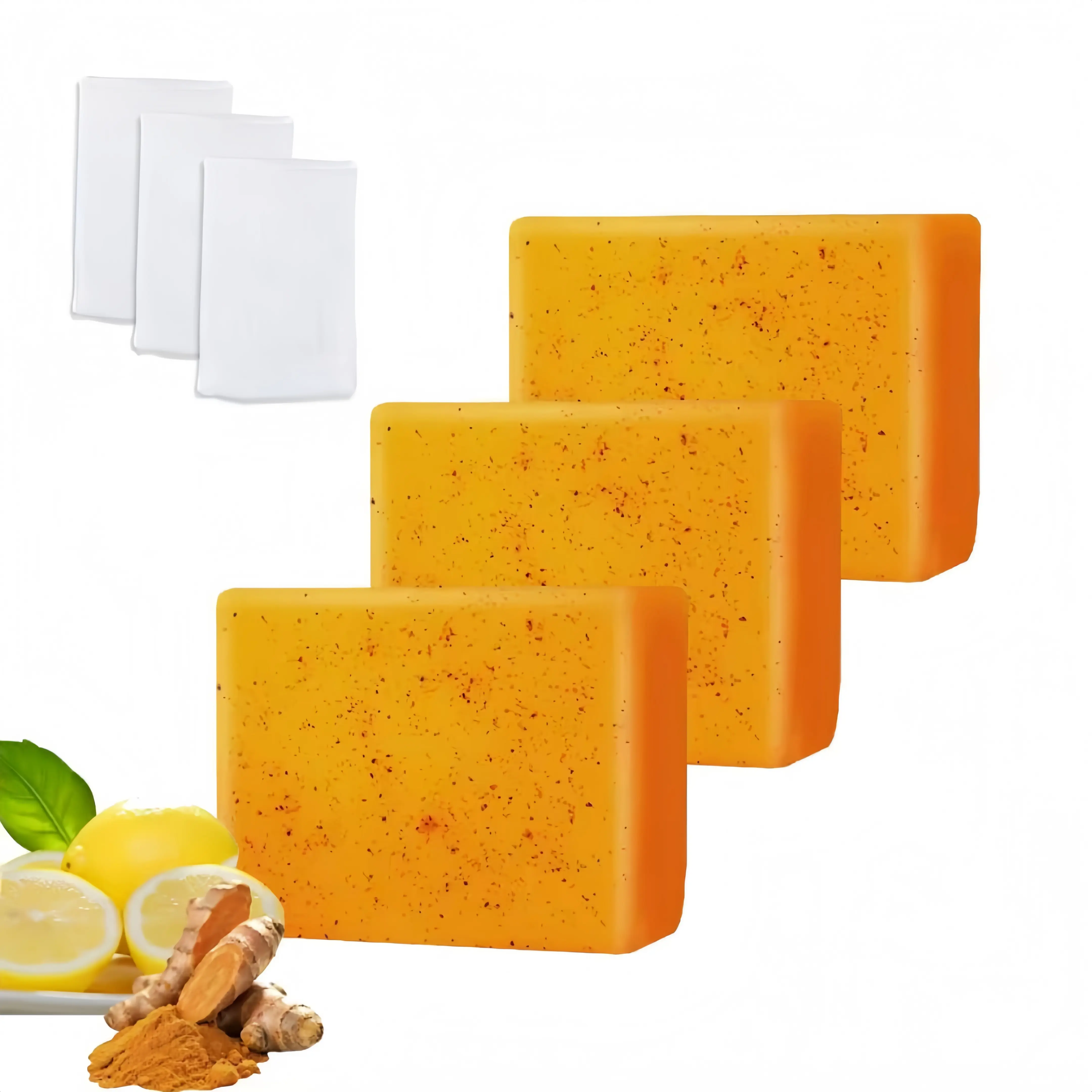 Turmeric Lemon Kojic Acid Facial Cleansing Bars - Alcohol-Free Gentle Non-Drying Face Care Product for Youth, Daily Care, Facial Wash, Leaving Skin Clean, Smooth, Comfortable, Naturally Nourished