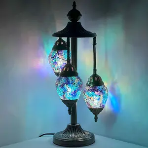 Nautical Navy Blue: Handcrafted Egg-Shaped Turkish Lamp with 3 Globes