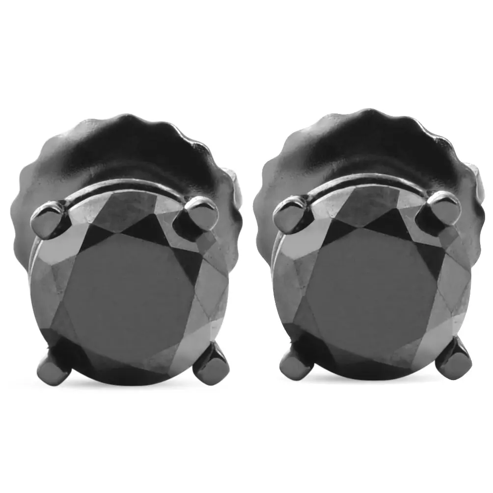 1 TCW 14k Black Gold Round Black Diamond Screw Back Studs Earrings 1 TCW 14k Black Gold Round Black Diamond Screw Back Studs Earrings