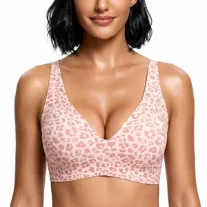 Jelly Wireless Bra for Women Seamless Push Up Bralette Deep V Comfortable No Wire Everyday T-Shirt Bra Soft Support Sleep Lounge Bra