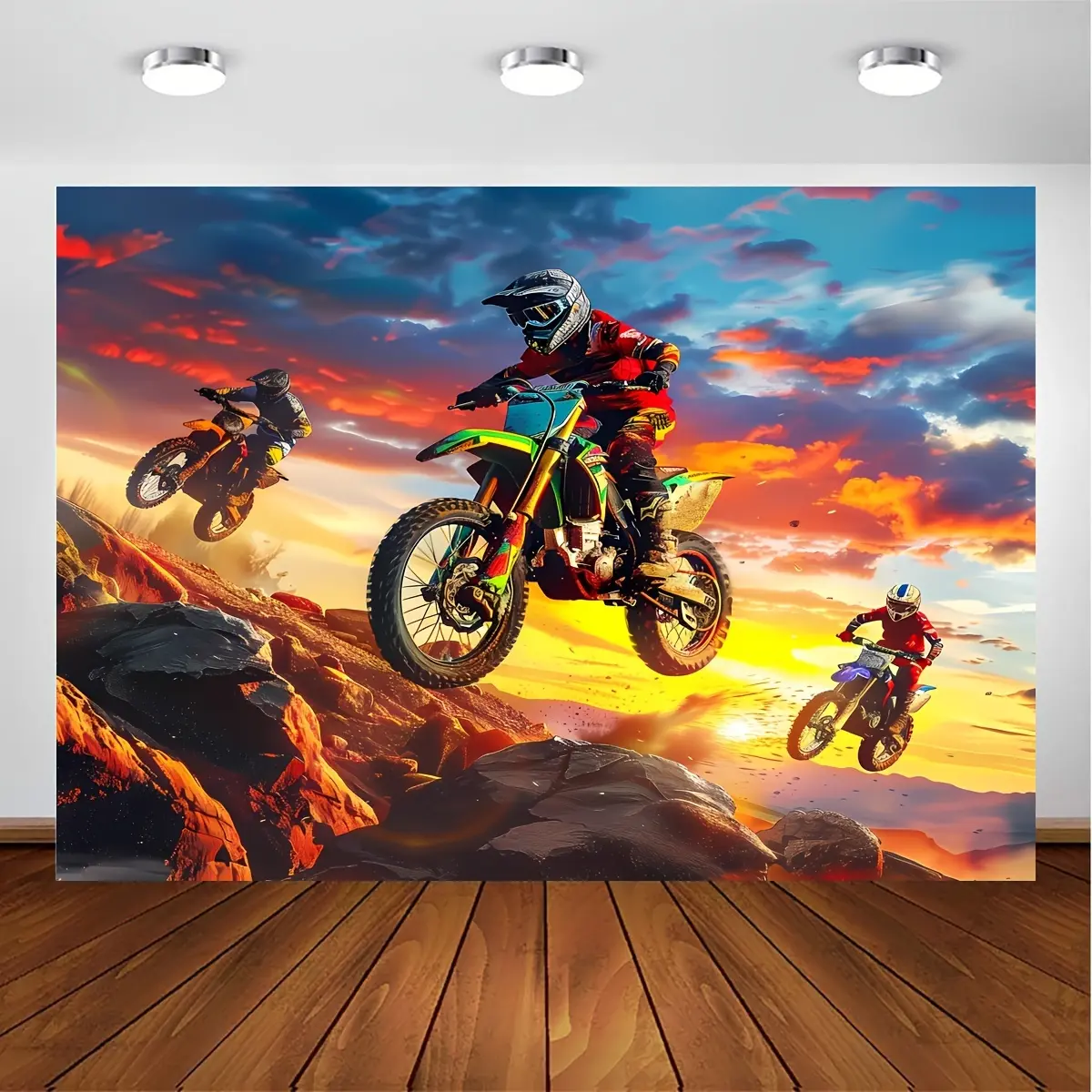 Motocross Rider Synthetic Rectangular Tapestry - Extreme Dirt Bike Racing Themed Home Decor, Backdrop for Teens, 39x59in, 51x59in, 70.8x90.5in Wall Hanging & Table Cloth (Mother's Day Gift Option)